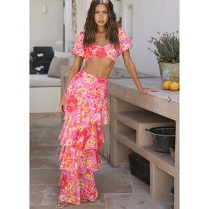 SEVEN WONDERS Yokana Maxi Skirt Tropical Floral Print  Size Medium